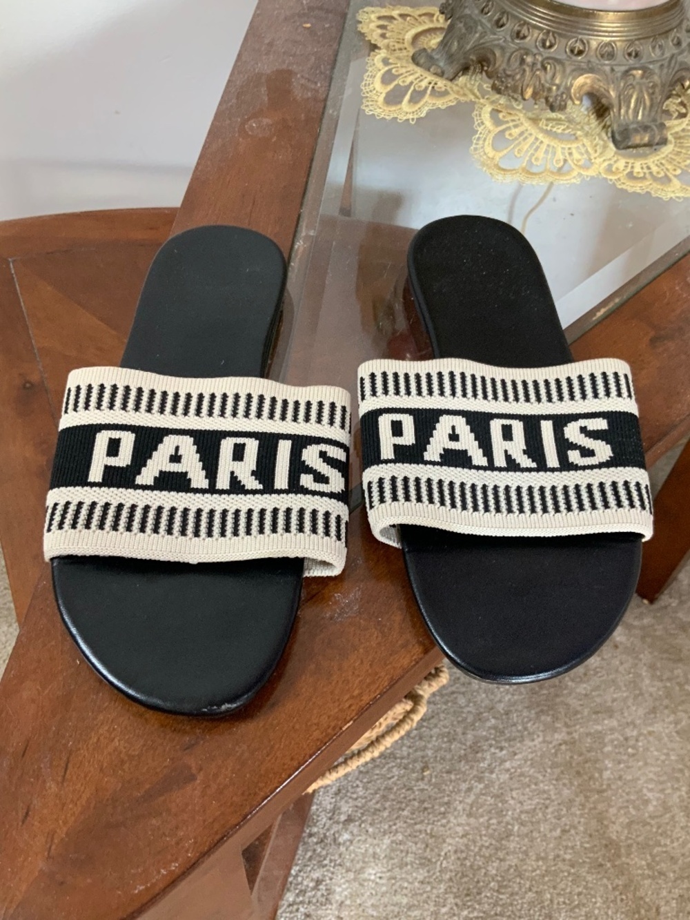 Paris Black Slip On Summer Flat Open Toe Sandals Size 37 - Picture 5 of 7